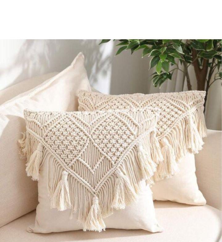 Cotton Macrame Woven Boho Sqare cushion Cases with Tassels  Set Of 1